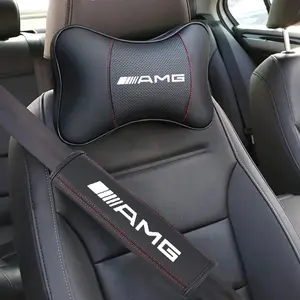 Leather Car Headrest Neck Pillow Seat Belt Shoulder Pad For Mercedes benz AMG W203 W204 W205 W209 W210 W211 W212 W176 W166 W163 W221 GLA Car Accessories