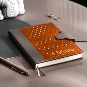 Polka Dot Leather Journal, Ribbon Bookmark, 100 Sheets/200 Pages, Lined Interior, Writing Notebook for Office, School, Travel, Business