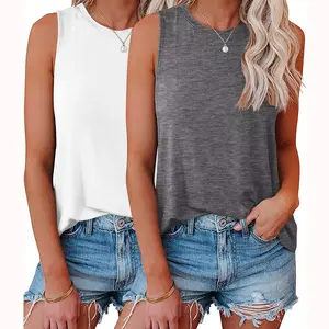 1/2Pack Womens Crew Neck Tank Tops Casual Loose Fit Sleeveless Shirt