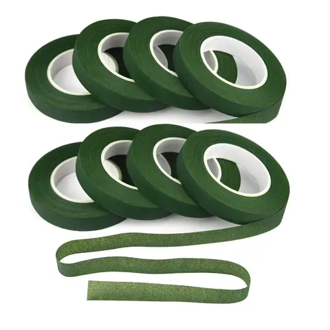 Dark Green Paper Craft Floral Tape - 8 Rolls, 12mm Wide, Strong, Stretchable, Wax Adhesive DIY Supply for Flower Arrangement, Photo Albums, Home Decor Projects