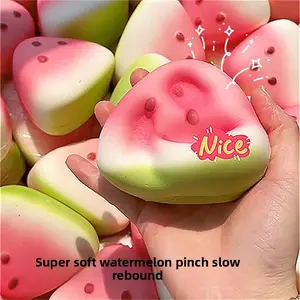 PU watermelon squishy toy with a cool skin feel, slow rebound fruit stress relief ball, food-themed squishy toy, stress-relief gadget
