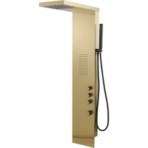 Multi-Function Stainless Steel Shower Tower Bathroom Shower Panel System with Rainfall Shower Head Hand Shower Large Area Body Spray Brushed Gold Shower Fixtures