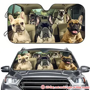 1pc car interior with five French bulldog car sunshades printed in 2D high-definition. The car sunshade effectively blocks sunlight and is suitable for decorating the front windshield of General Motors, RVs, and trucks