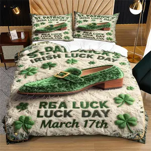 2/3 Pcs St. Patrick's Print Duvet Cover Set, Irish Holiday Style Bedding Set, Unique Shamrock Elements, Zipper Closure for Easy Cleaning, Ideal for Holiday Bedroom Decorating, No Filler