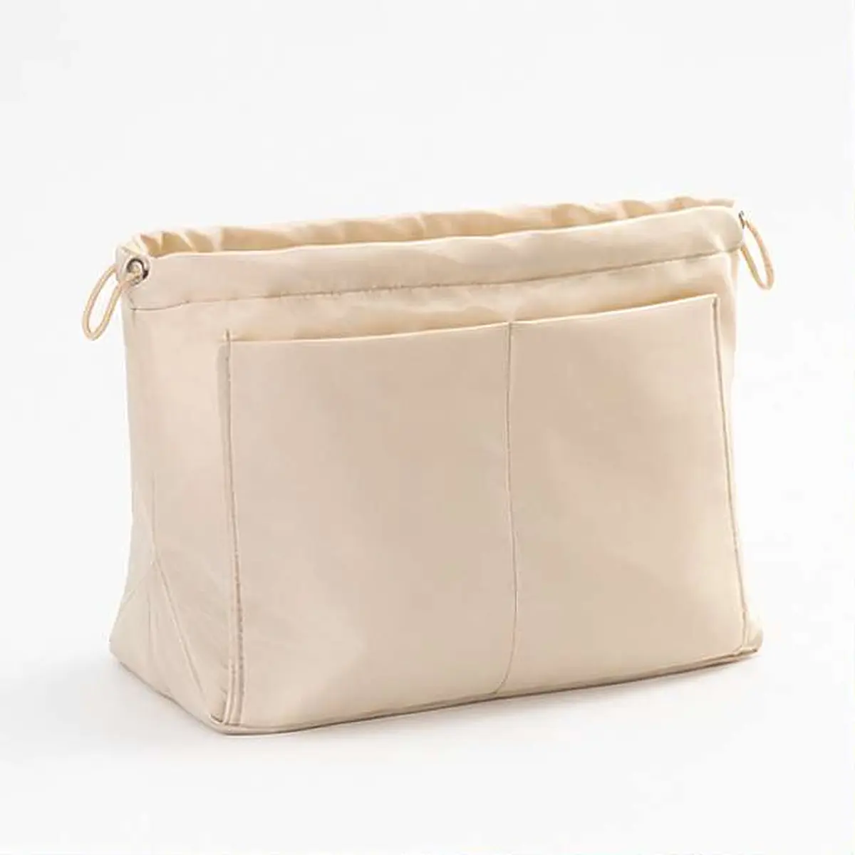 Tote Bag Organizer Insert – Drawstring Purse Liner with Front & Inner Pockets for Large Totes, Beige
