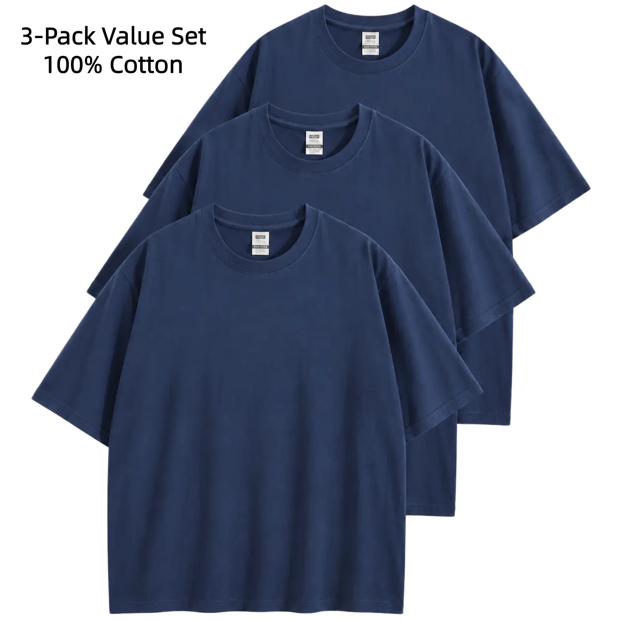 Men's 3-Pack 100% Pure Cotton Heavyweight Plain White Baggy Round Neck Short-Sleeve T-Shirts - Breathable, Soft, Casual Basic Blank Tops for DIY Printing, Layering