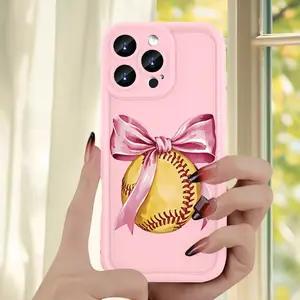 A Stylish And Trendy Pink Baseball-Themed Soft Protective TPU Case for iPhone 17 Pro Max 16 16e 15 14 Plus 13 12 Mini 11 Air X XS Straight Edge Drop-Resistant Rugged Durable Cover Shell Gift 2D printing