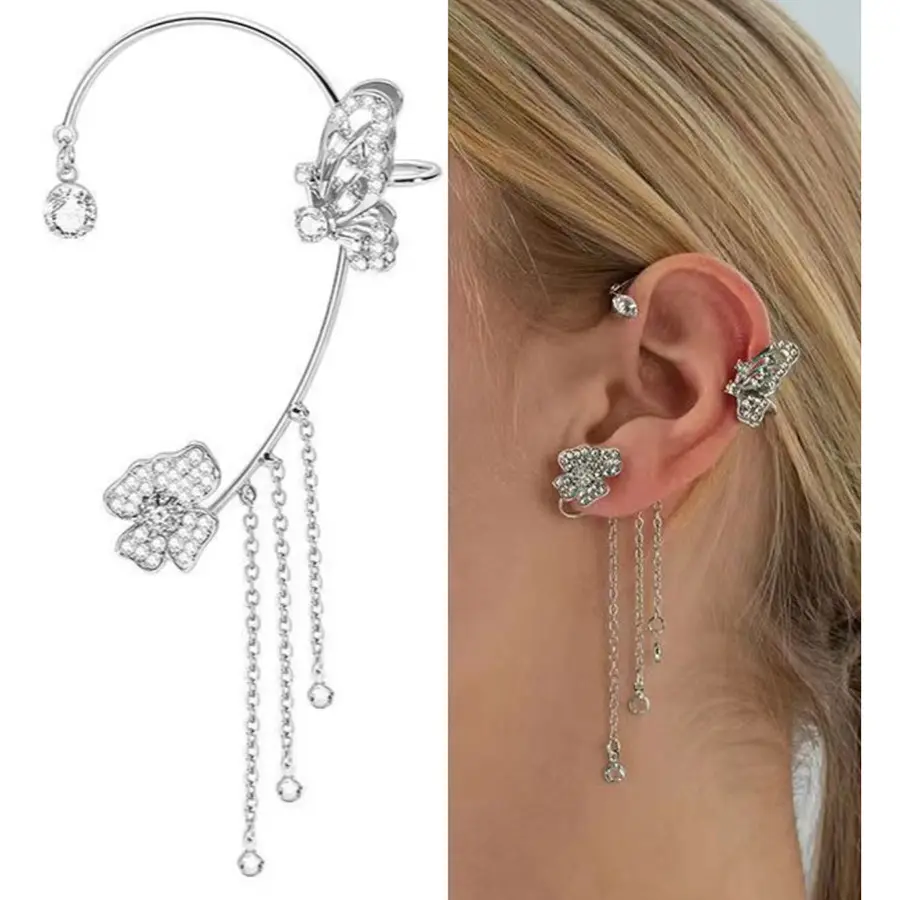 Butterfly tesud ears hanging silver left