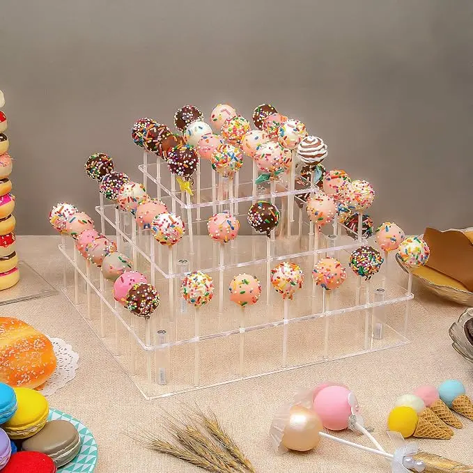 Acrylic 3-Tier 56-Hole Laser-Cut Cake Pop Display Stand - Dessert Holder for Wedding, Party Candy Bar, Home Festive Supplies