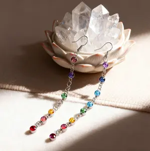Cazador 7 Chakra Long Dangle Earrings for Women Stainless Steel Yoga Meditation Jewelry Drop Earrings 2026 Gift Wholesale New