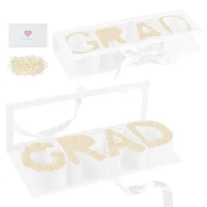 Graduation Gift Box,17.32"x6.06"x2.56"  Grad Letter Shaped Fillable Cardboard Box for Candies and flowers,Grad Letters Tray Boxes for Graduation Birthday Class Party Supplies（With Clear Window）, Themed Gift Box
