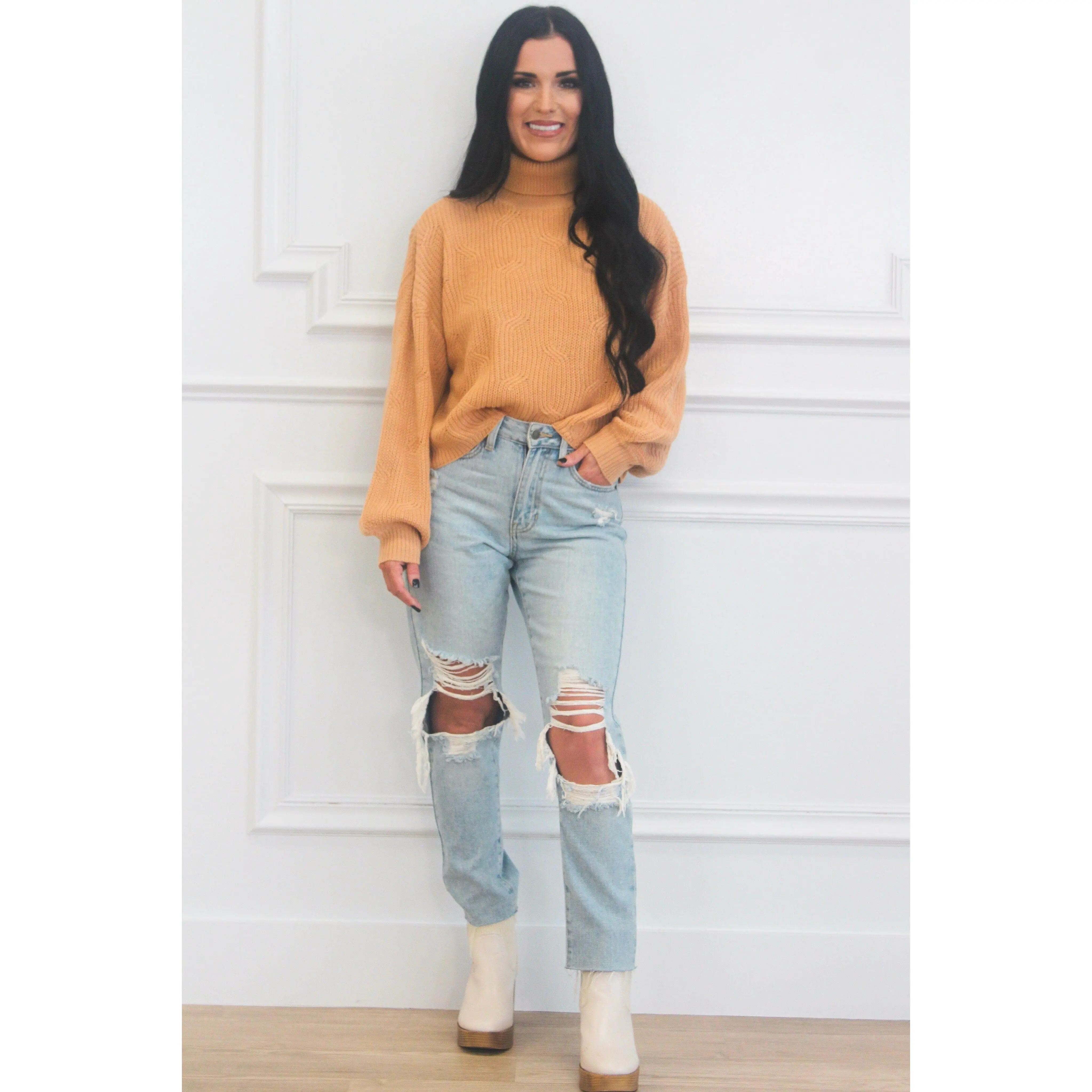 Cleo Turtleneck Sweater: Tan