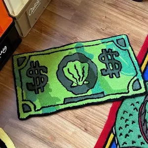 Green Camo Dollar Bill Rug with Dollar Sign Design for Home Decor
