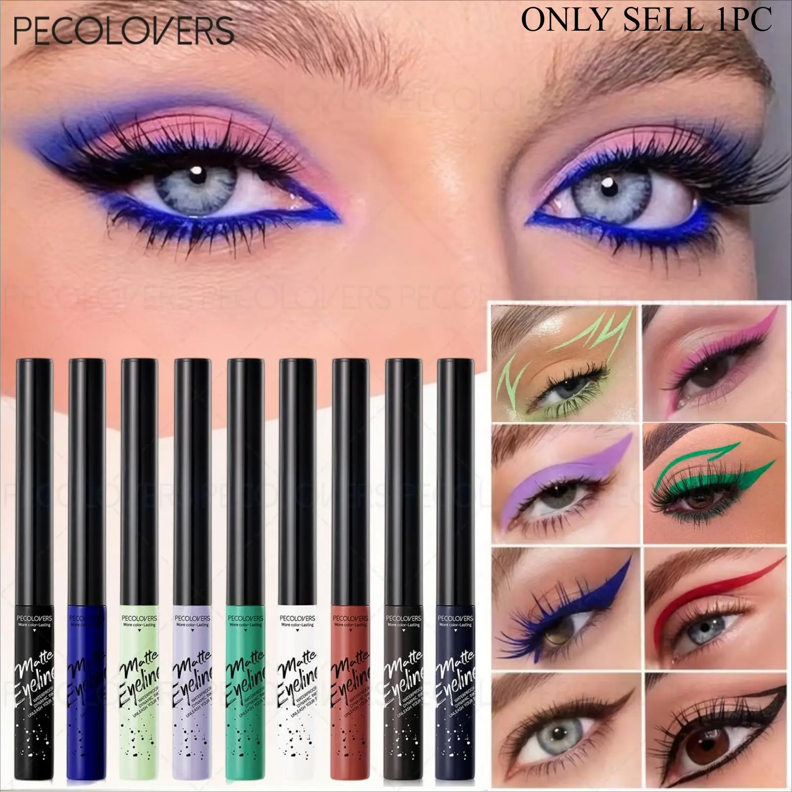 1PC Liquid Eyeliner for Eye-catching Makeup! From Classic Black to Vibrant Red, Blue, and Macaron Shades, the Eyeliner Glides on Smoothly, Dries Quickly, and Forms a Film for All-day Wear Without Smudging. It Stays Flawless Even When Sweating