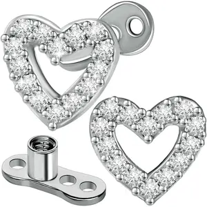 2 PCS 14G Cubic Zirconia Dermal Anchor Tops and Base Surgical Titanium Steel CZ Diamond Microdermals Internally Threaded Studs Body Piercings Jewelry Gift for Women Men