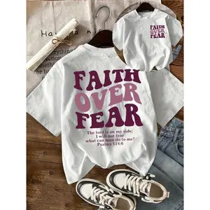 Faith Over Fear Graphic Tee Inspirational Bible Verse Shirt Casual Oversized Short Sleeve Crewneck Streetwear Everyday Outfit