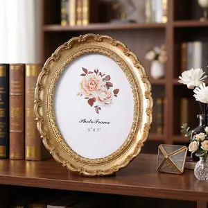 European Vintage Resin Frame, Floral Border Oval Photo Frame, Floral Picture Frame, Home Decor, Vertical & Horizontal Use, Includes Random Insert Paper