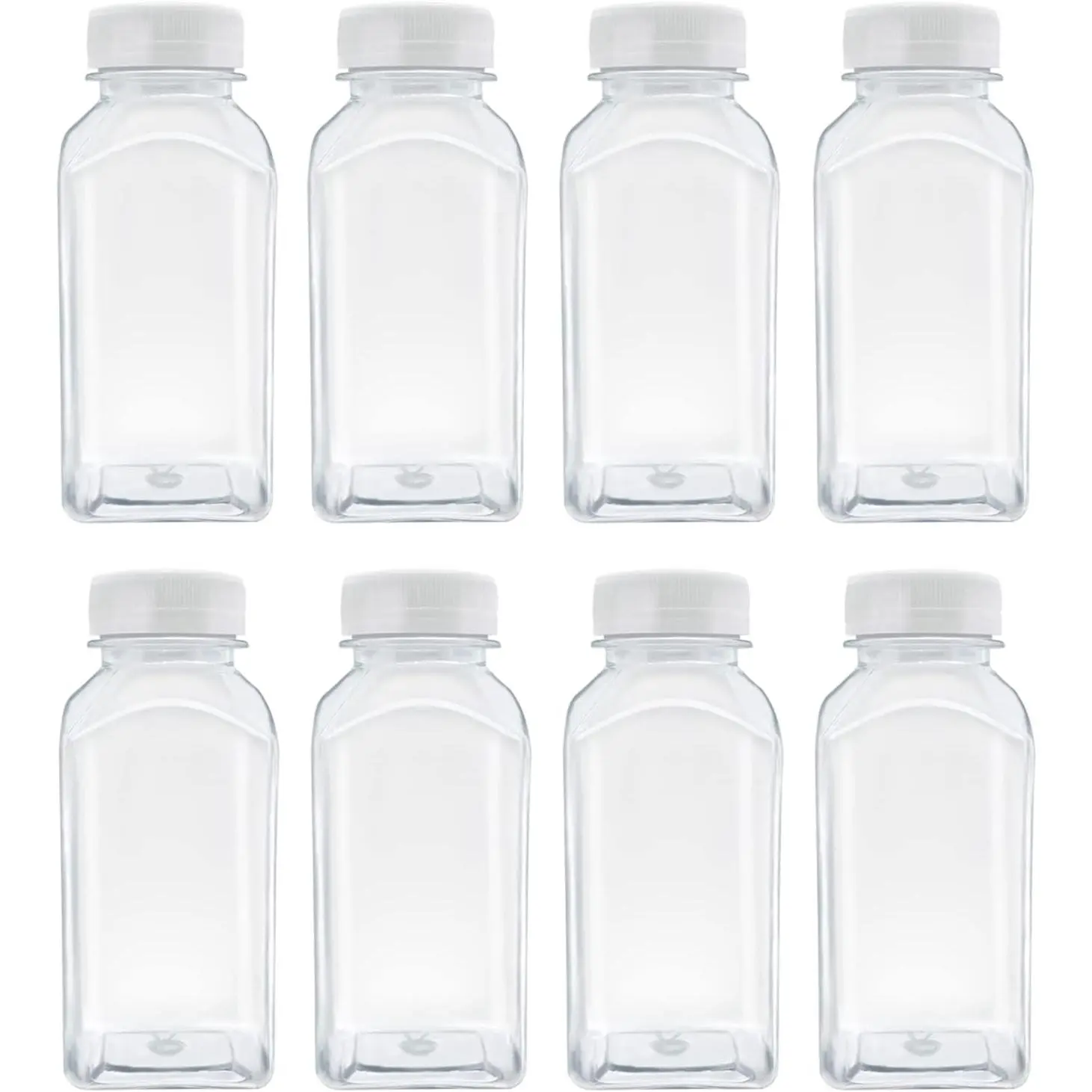 8 count 8 Ounce Plastic Juice Bottles,  Bulk Beverage Containers for Juice, Milk and Other Beverages, White lid