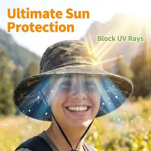 Camouflage sun protection fisherman hat for men and women, versatile for summer outdoor use, large brim sunshade hat for hiking, camping, and fishing
