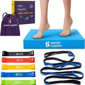 Special Supplies Exercise Balance Pad, Yoga Strap & Resistance Bands for Stretching, Fitness, and Physical Therapy - 7 Pc Exercise Kit