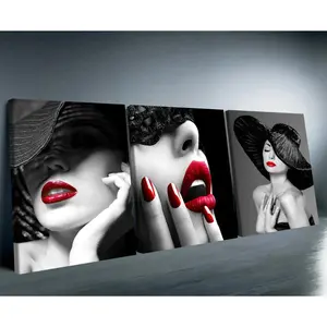 Wooden Framed Canvas Painting, 3 Counts/set Modern Fashion Woman Pattern Wall Art, Wall Decor, Art Wall Decoration for Home Living Room Bedroom Office