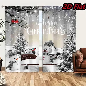 2Pcs Winter Snowman Window Curtains Christmas Decor with Red Birds Snow Scene Panel Drapes Holiday Festive Design Snowflake Pattern Home Treatment for Living Room Bedroom Kitchen 29.5in*65in*2Pcs