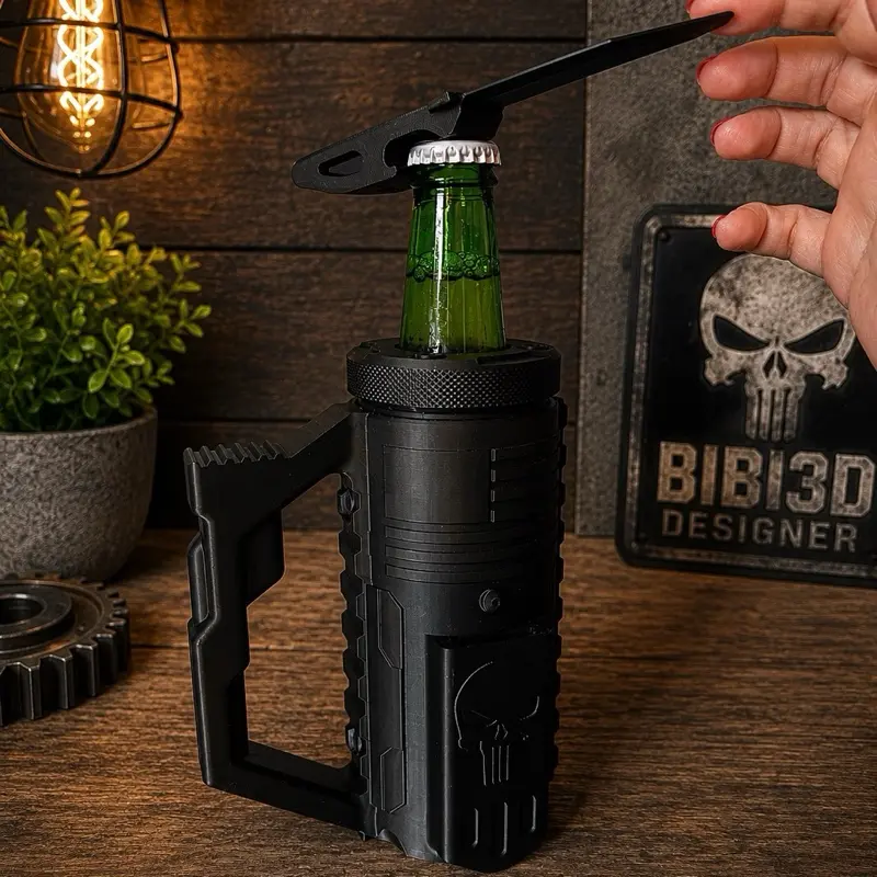 Tactical Beer Bottle Holder with Built-in Opener, Durable Outdoor Accessory for Camping, Hiking