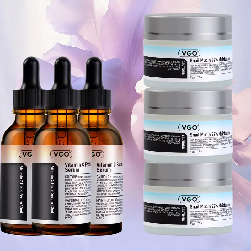 VGO Fragrance-Free Dark Spot Treatment Multi-Pack Skincare Kit - VC Serum+Snail Mucin Duo, 92% Snail Mucin Face Moisturizer, Hydrating, Brightening, Skin Repair, Oil Control, Acne Care, Anti-Aging (Unisex Adults)