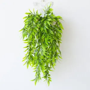 2Pcs artificial bamboo leaves, artificial hanging plants, plastic plants, artificial vines, suitable for wall, porch, garden, and wedding party decoration, artificial plants, UV-resistant, home decorations, outdoor decorations, Fake Indoor Plants