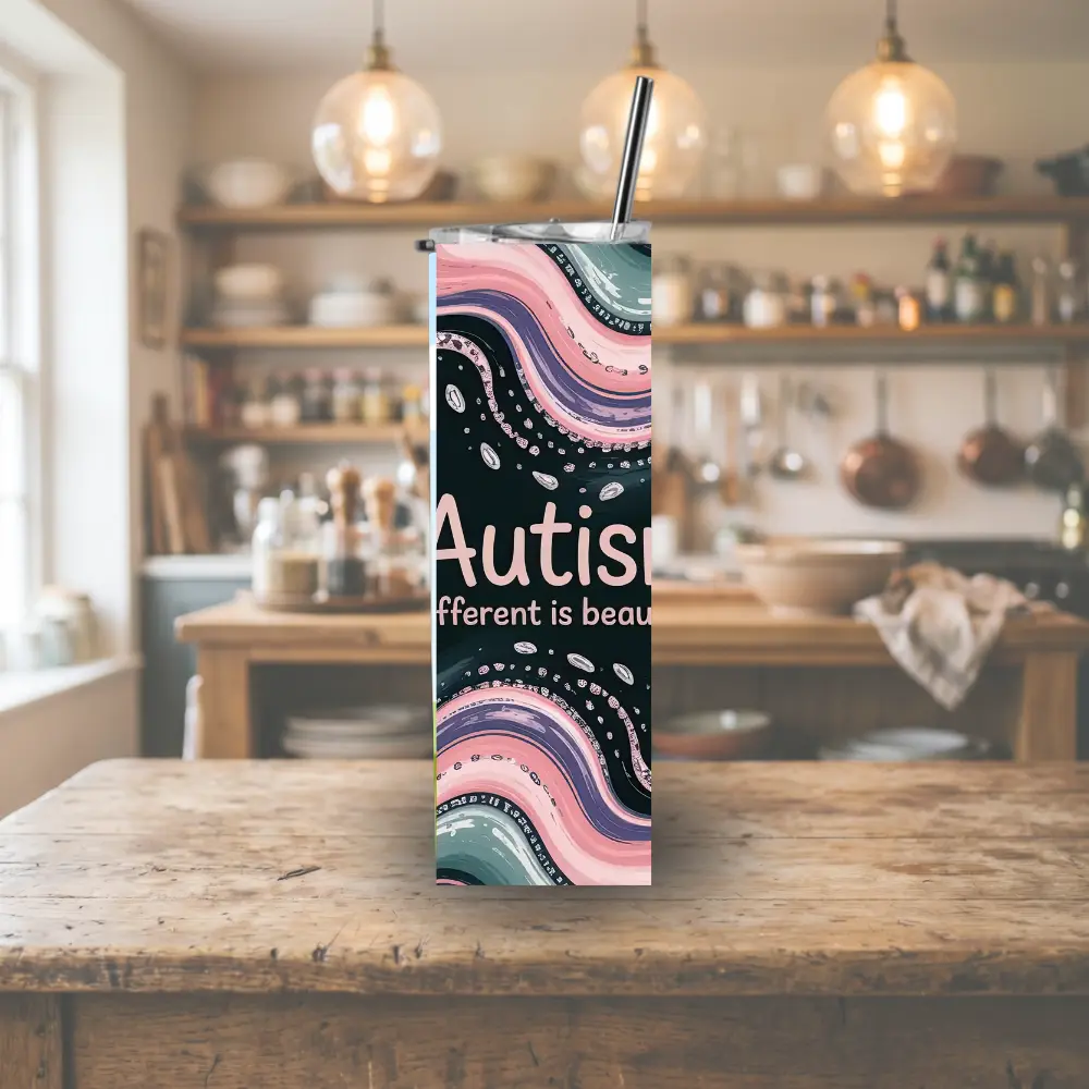 T-Cuts Creations 20oz Pink and Black Autism Awareness Portable Water Bottle - BPA-Free Stainless Steel Drinkware for Kids-Adults, Water Bottles