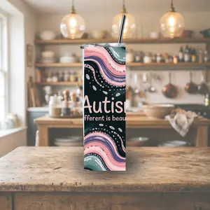 T-Cuts Creations Pink and Black Autism Awareness 20oz Tumbler - BPA-Free Stainless Steel Drinkware for Kids & Adults