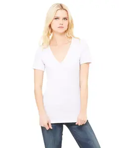 Bella+Canvas B6035 Women's Ash Jersey Deep V-Neck T-Shirt - Soft Short Sleeve Basic Essential Tee, Breathable Fabric, Casual Everyday Comfort Fit