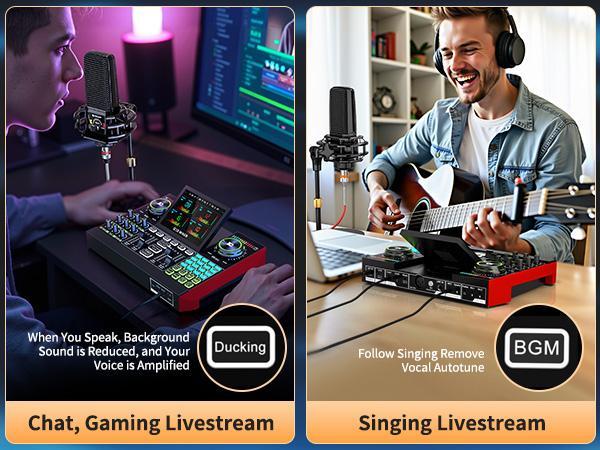 Tenlamp G10-PK Pro (Cantilever) Mixer Sound Card Kit, Custom Sound Effects, with Condenser Microphone, for Live Streaming, Gaming, Singing Podcast Equipment, 2-Level Noise Reduction, Computer Audio Mixer