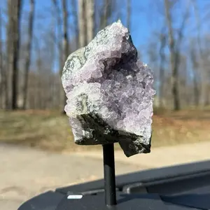 Amethyst on Base - Natural Raw Amethyst Crystal on Black Metal Base for Decorative Display