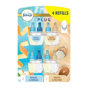 Odor-Fighting Fade Defy PLUG Air Freshener, Refresh and Energize, Soothe and Restore, Pack of 4 (2 of Each), 79 fl. oz. Oil Refill