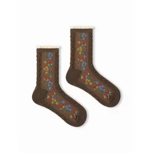 Cider FLORAL CRIMPED TRIM CREW SOCKS