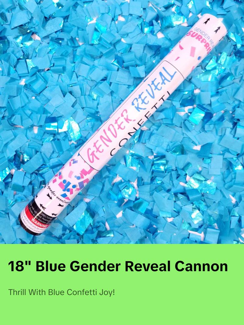 18" Blue Gender Reveal Confetti Cannon - Biodegradable, Smoke-Free, and Easy to Use