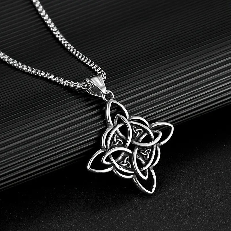 Celtic Knot Necklace - Goddess Hecate Symbol Amulet, Geometric Patterns Cross Knot Design, Metal Coated Long Chain, Casual Comfortable Unisex Fashion Costume Jewelry Accessory