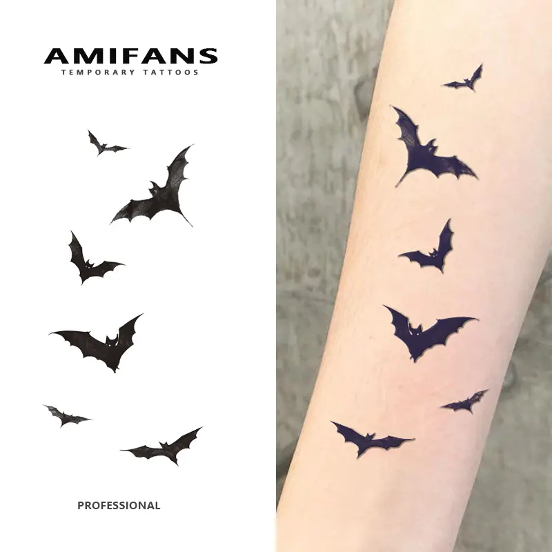 AMIFANS Temporary Tattoo Flying Bats, Semi Permanent Tattoo, Lasting 1-2 Weeks Tattoo, Juice Tattoo, Realistic Tattoo, Ephemeral Tattoos, Sticker Tattoos, Waterproof, Plant-Based Tattoo, Arm Temporary Tattoos, Fake Tattoos, Temporary Tattoo Stickers