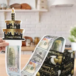 Birthday Money Box For Cash Gift Pull, Surprise Money Gift Boxes With Pull Out Happy Birthday Day Card And 30Pcs Transparent Bags,