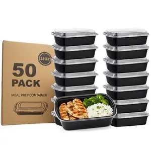 Uni-Pak Stackable Thick Meal Prep Containers Set with Lids, Reusable Sturdy Leakproof Food-Safe Plastic Kitchen Storage, Microwave Freezer Dishwasher Safe, Ideal for To-Go Takeout