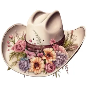 Floral Cowgirl Hat Direct To film Print. DTF Print for T Shirts