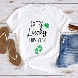 Extra Lucky This Year T-Shirt, St. Patrick’s Day Pregnancy Announcement Shirt, Funny Maternity Baby Reveal Tee, Short Sleeve Pregnancy Gift Shirt, Gift For Men And Women, Classic Cotton Full Colors Shirt