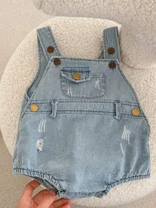 Baby Denim Long Sleeve Onesie Baby Clothing Spring Autumn, Unisex Outdoor Adventure Casual Wear, Comfortable Vacation for 0-2 Years