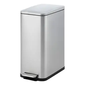 Stainless Steel Pedal Bin 50L, Slim Kitchen Bin with Soft Close Lid & Removable Bucket, Noise Free & Fingerprint Resistant for Bathroom, Office, Silver
