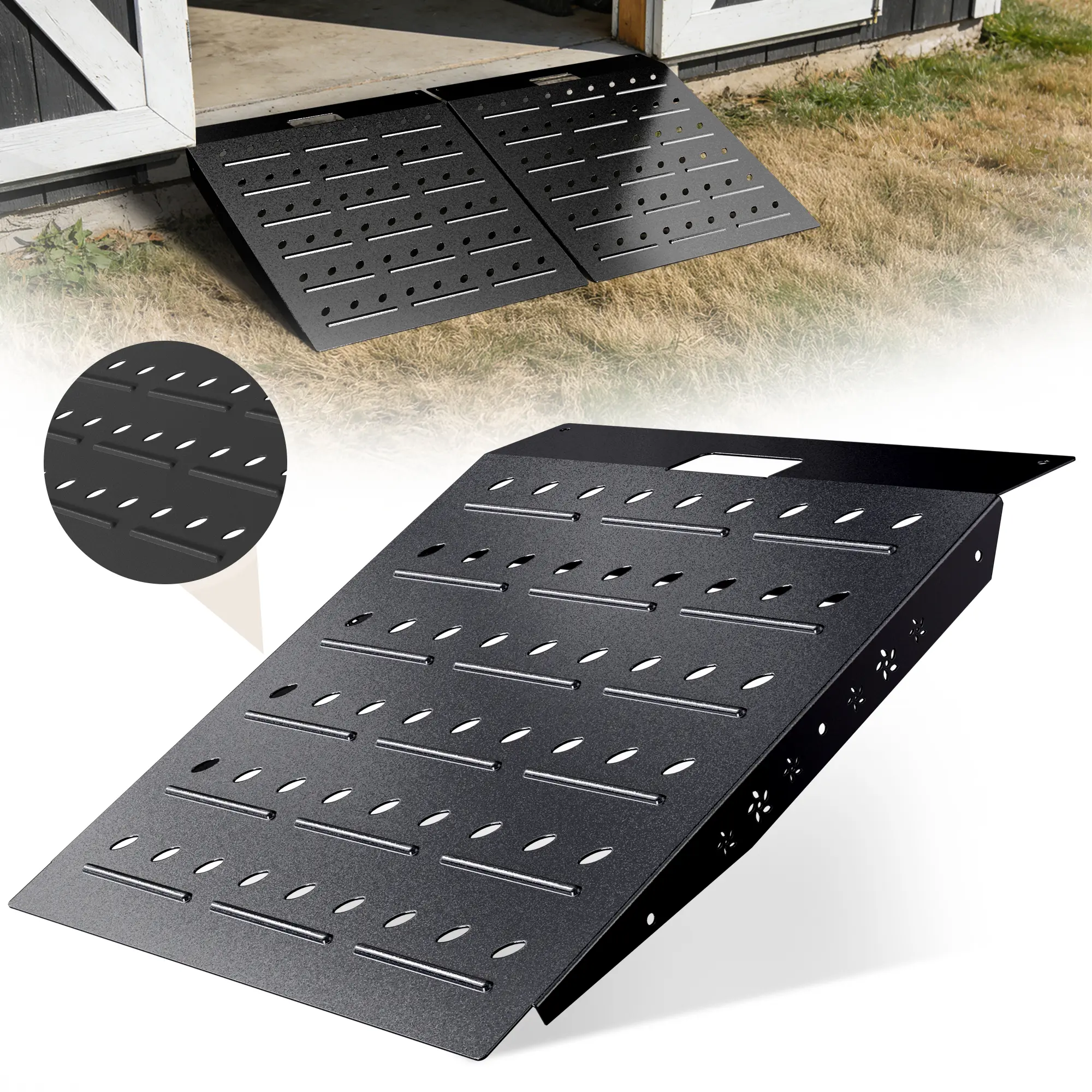 29" x 24" Shed Ramp - Black Loading Ramp for Riding Mower, 1 Pack Ramps for Shed，900 LB Capacity Alloy Loading Dock Ramp for Garages, Barns