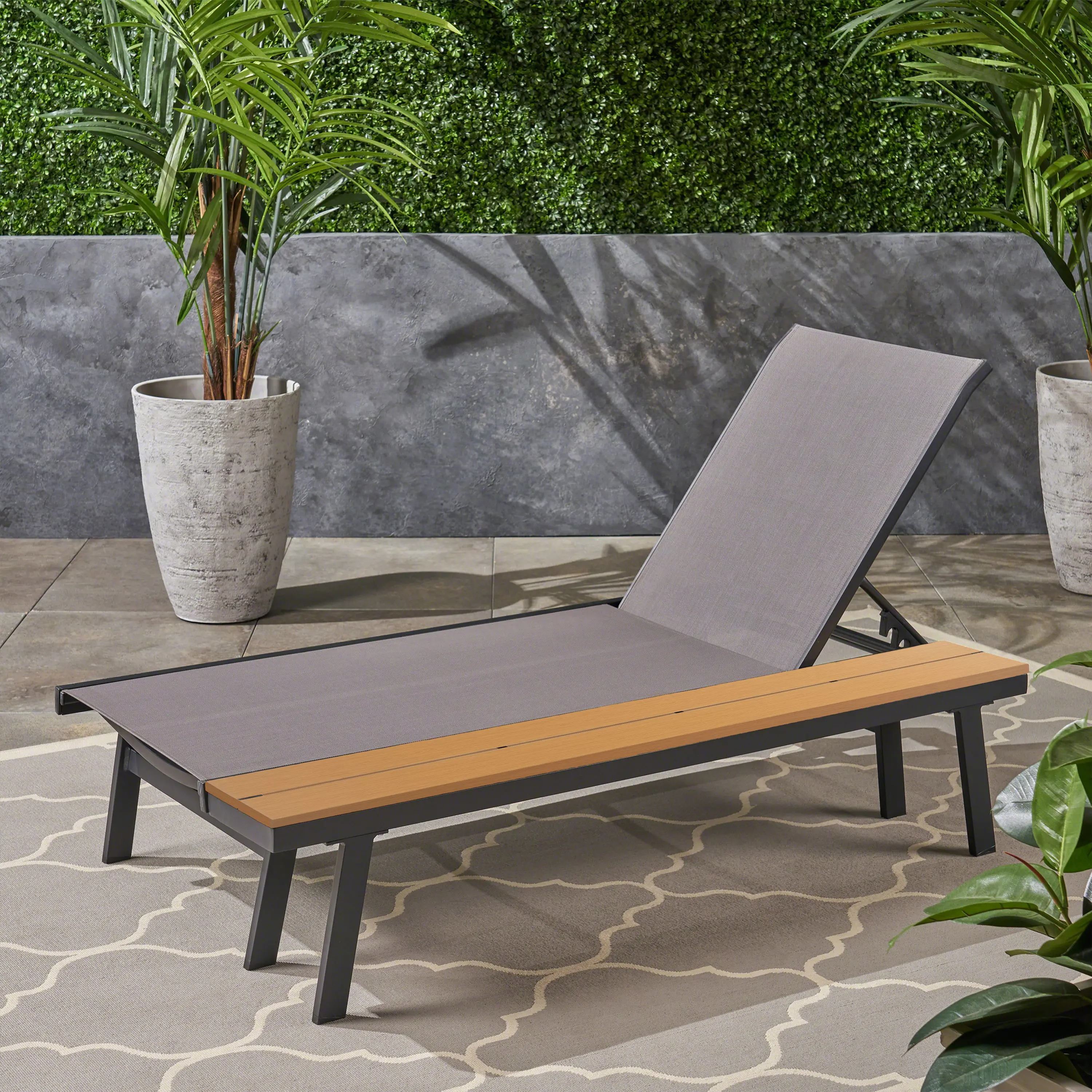Waterloo Chaise Lounge with Attached Wood Side Table, 1PC, Black, Indoor Living Room Bedroom Recliner Chair with End Table, Modern Upholstered Chaise Longue with Built-in Side Table, Comfortable Lounge Chair for Reading Napping