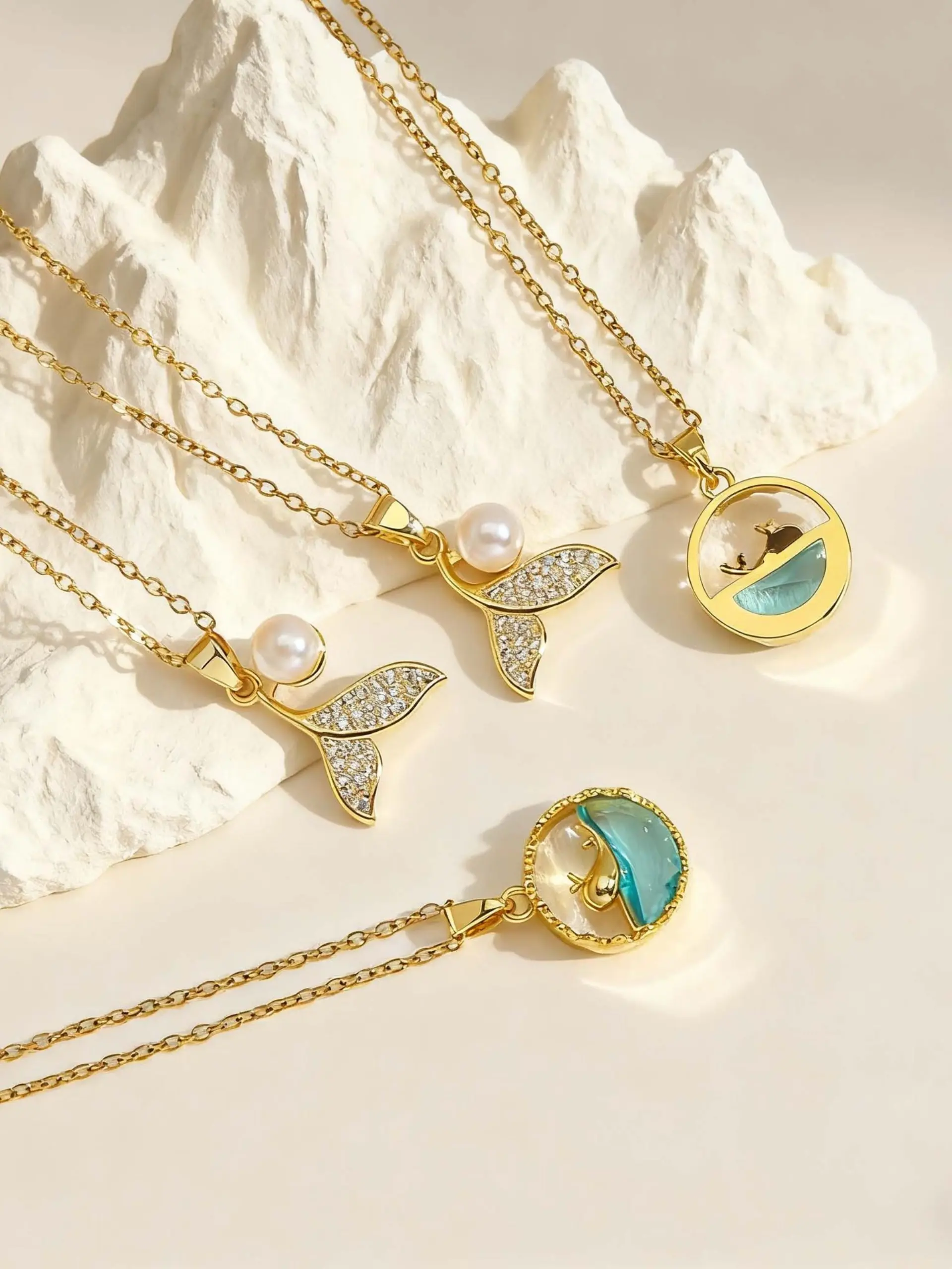 Mermaid Wishbone Peace Lock Pendant Stainless Steel Necklace Accessory, Luxurious Unique Design, Perfect Gift for Her