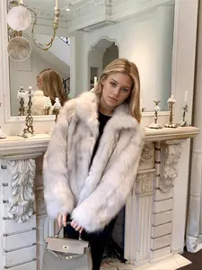 Women's Faux Fox Fur Coat, Elegant Loose-Fit Stand Collar Long Sleeve Jacket, Thick Warm Winter Outerwear for Fall & Winter Seasons