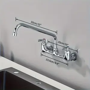 2024 1pc Commercial Kitchen Sink Faucet Center With Swivel Spout 2-Handle, Wall Mount Kitchen Faucets For Home Restaurant, Industrial Chrome Kitchen Faucet, Brass Kitchen Faucet, Wall Mounted Kitchen Faucet, Brass Kitchen Faucet With 12 Inch Swivel Spout